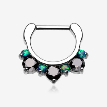 Fire Opal Multi Gem Sparkle Deuce Septum Clicker-Black
